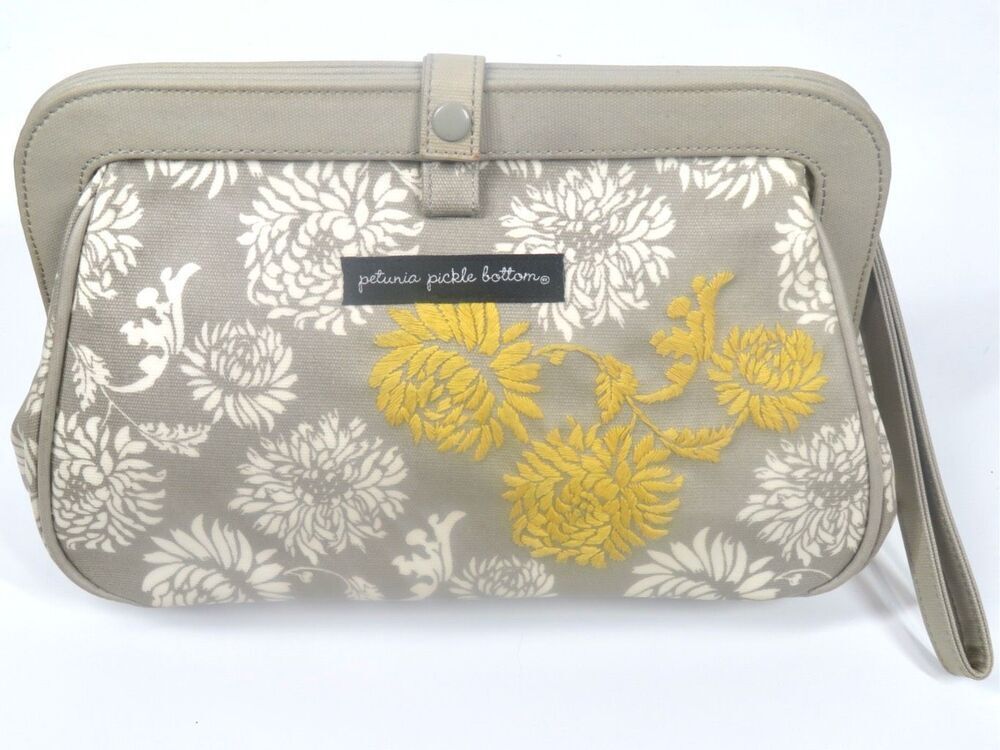 Petunia Pickle Bottom Cross Town Clutch Baby Bag Yellow White Mums